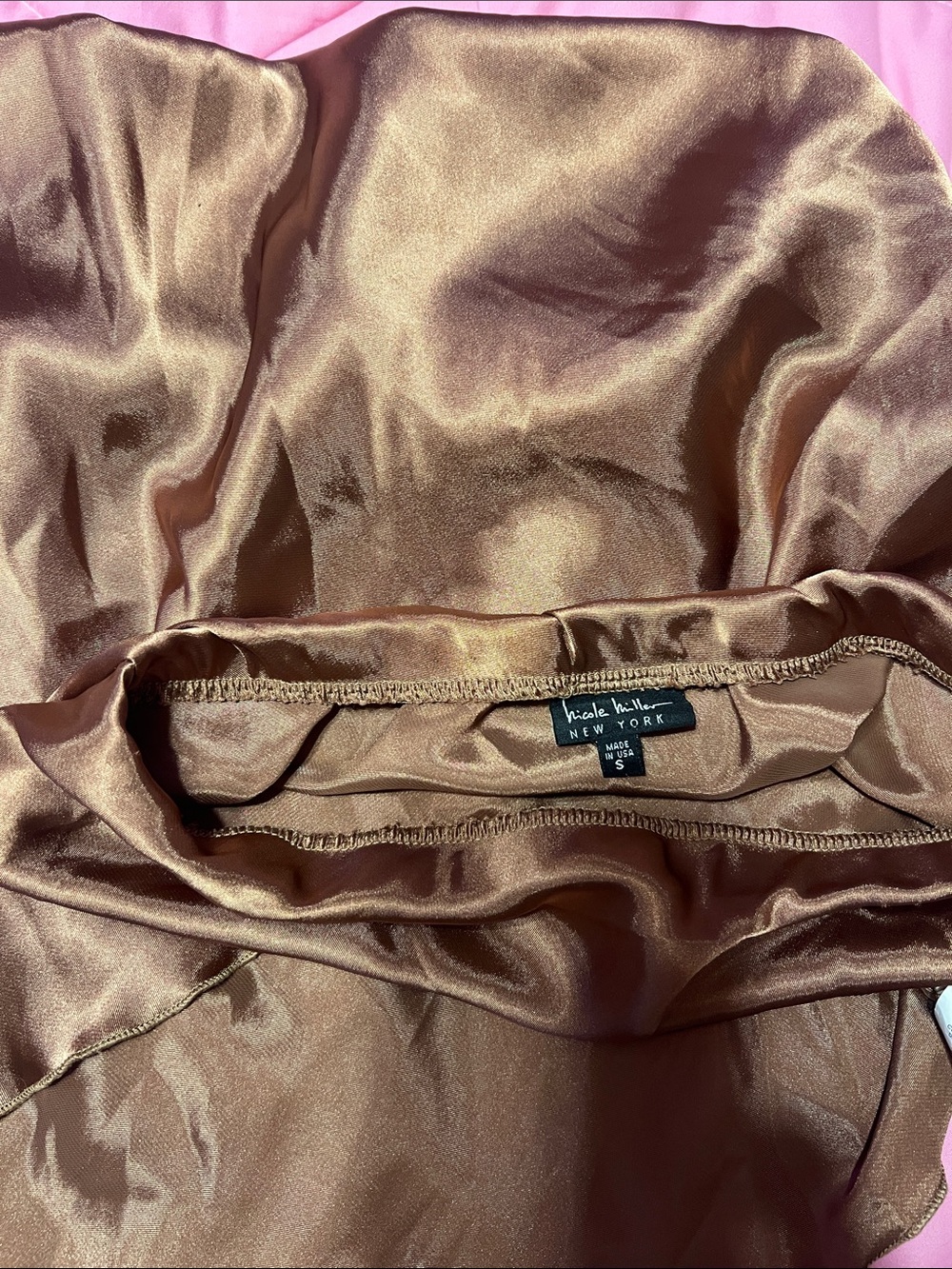 Nicole Miller Bronze Brown Satin Slip Midi Skirt - Picture 9 of 13